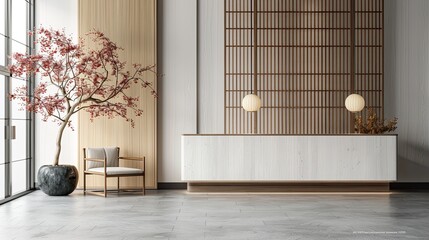Elegant interior design with japanese elements showcasing serenity and sophistication