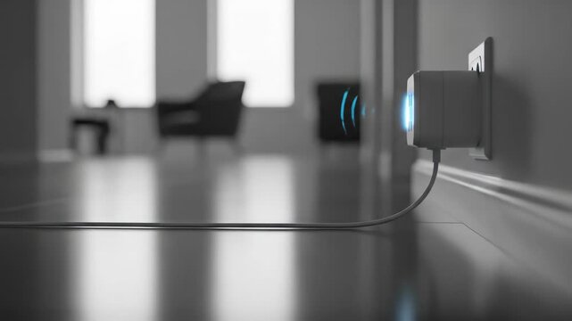 Smart home technology, smart plug with wireless connection in modern interior.