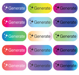 Array of twelve generate buttons with gradient colors on a black background in a grid pattern format
