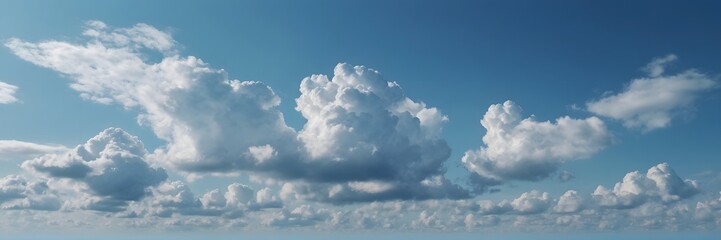 Obraz premium Bright Blue Sky with Fluffy White Clouds in Clear Weather