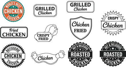 Fototapeta premium Chicken restaurant logo design collection featuring grilled fried rotisserie and roasted chicken images