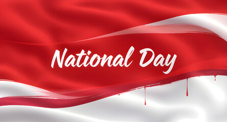 Indonesian Independence Day poster, red and white flag ribbon flow