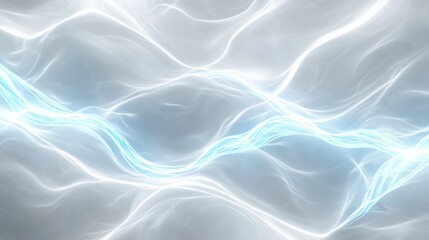 Obraz premium A minimalist abstract design featuring smooth, curved lines in shades of white and gray, accented with glowing neon blue for a modern touch