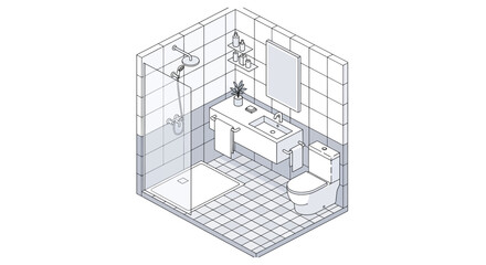 isometric bathroom with shower sink and toilet for interior design