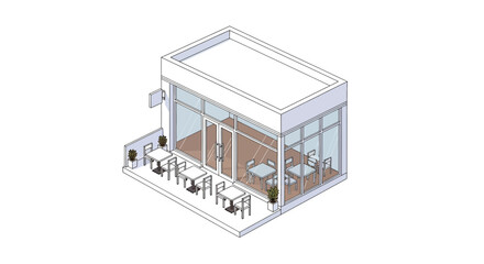 modern small cafe with outdoor seating and large glass windows