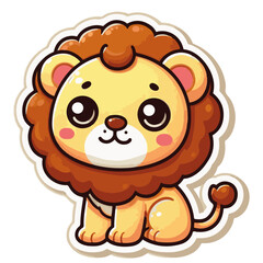 A vector illustration of a cute and sweet cartoon lion with brown fur smiling isolated
