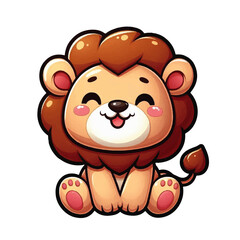 A vector illustration of a cute and sweet cartoon lion with brown fur smiling isolated
