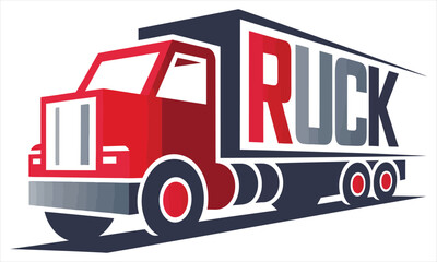 Red and gray truck with large letters dark blue transportation