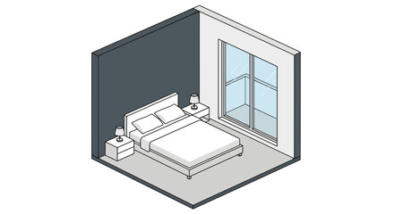 Modern bedroom with large window and simple decor