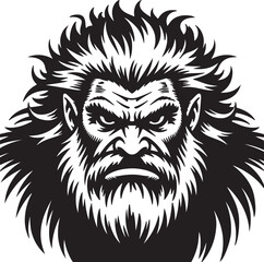 Obraz premium Fierce creature silhouette with wild hair and intense gaze monster black and white