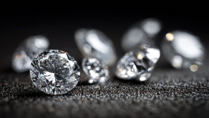 Close-up view of glittering diamonds on a dark surface.