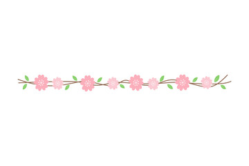 Cherry Blossom Border Vector &ndash; Pink Sakura Flower Divider with Leaves and Branches
