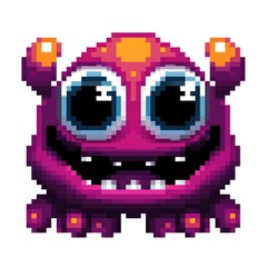 Fototapeta premium Pixelated creature with large eyes and a wide smile.