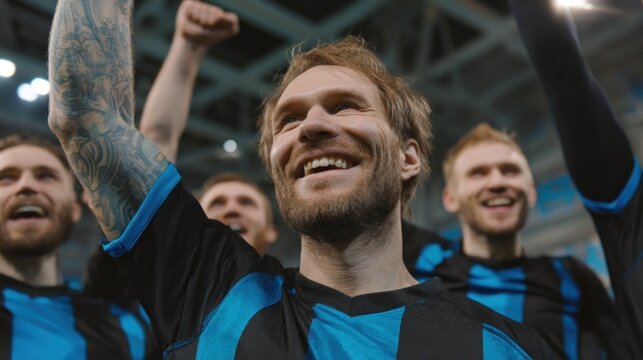 Excited athletes celebrating victory