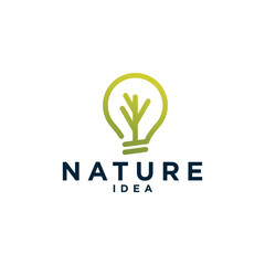 line art light bulb and natural tree logo concept