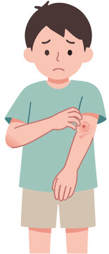 Boy Scratching Arm with Mosquito Bite Illustration