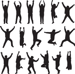 Diverse people jumping celebrating arms raised silhouette