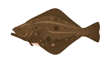 Flatfish Illustration: Detailed Image of a Brown Halibut on White Background
