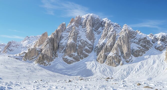 Stunning Winter Mountain Landscape with SnowCovered Peaks and Clear Blue Sky