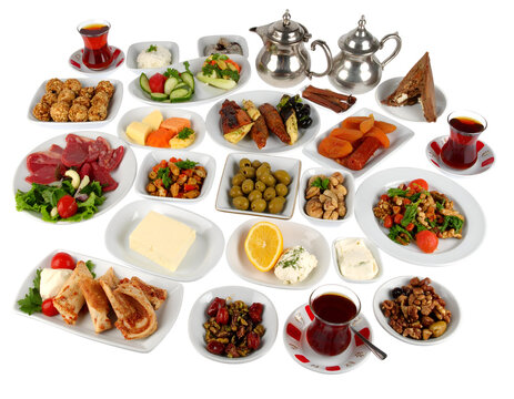 turkish breakfast buffet isolated on transparent png