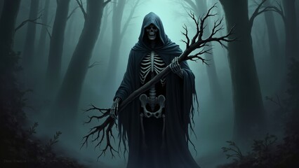 Grim Reaper in Misty Forest