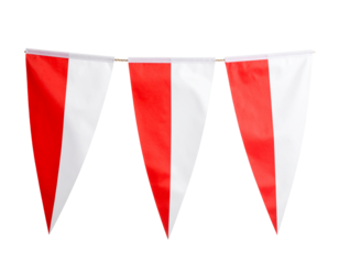 indonesian flag. bunting flags, carnival party flags, white and red festive pennants hanging on a rope isolated on transparent png