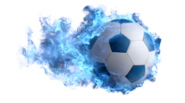 Soccer Ball Engulfed in Blue Flames on a Transparent Background for Dynamic Designs