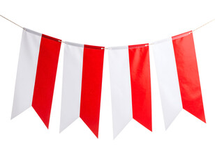 indonesian flag. bunting flags, carnival party flags, white and red festive pennants hanging on a rope isolated on transparent png