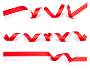 set of long wavy red and white ribbons of the Indonesian flag isolated on transparent png