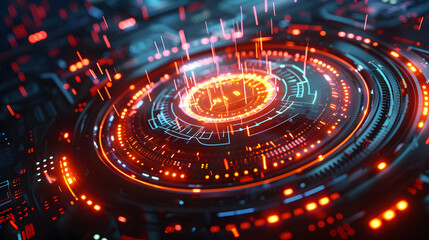 Abstract futuristic technology background with glowing neon lights and circuitry