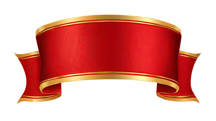 Elegant red ribbon banner with golden trim for festive designs isolated on transparent background