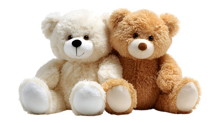Obraz premium Two Plush Teddy Bears Sitting Side by Side isolated on a Transparent Background