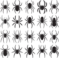 Black spider silhouettes on white background arachnid creepy