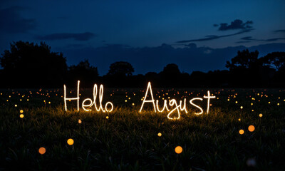 A Shot of a Field of Fireflies at Dusk, with their Blinking Lights Momentarily Spelling Out "Hello August"