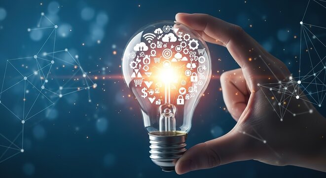 Illuminated lightbulb symbolizing digital innovation and global connectivity fueled by technology
