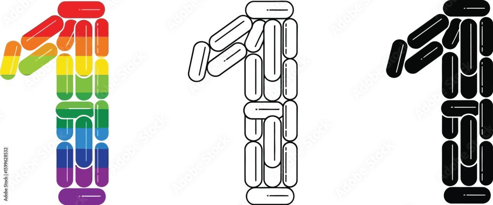 Fototapete number one graphic design with rainbow color and black and white version creative vector design
