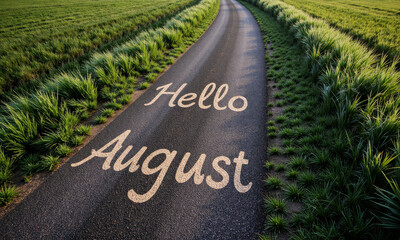 A Shot of a Winding Country Lane, Where the Path Itself Forms the Cursive Script for "Hello August" When Viewed from Above