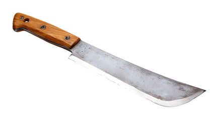 A cleaver knife with a wooden handle is displayed isolated on transparent background