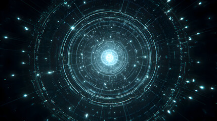 Abstract technological background with glowing circles and particles futuristic design