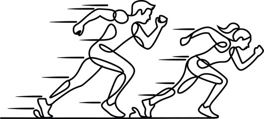 Black Line Art Runners Sprinting on White Background