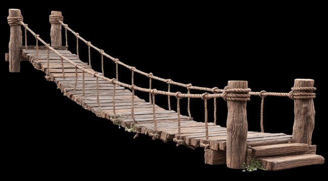 Wooden rope bridge spans a gap - Powered by Adobe