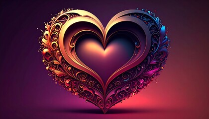 Ornate heart, 3D, vibrant colors, intricate design