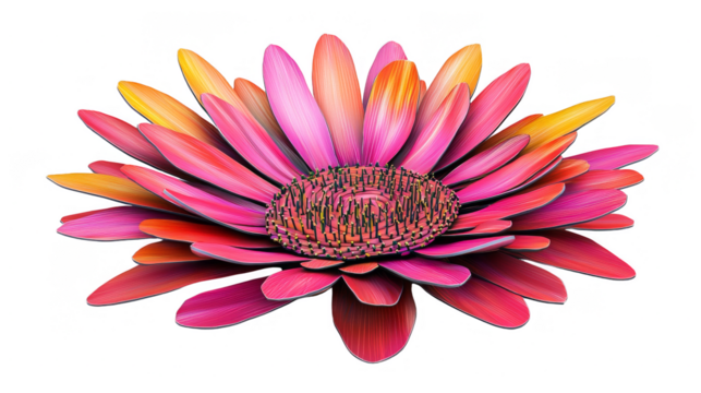 Pink and orange flower with detailed petals and center, isolated on a transparent background. - Powered by Adobe