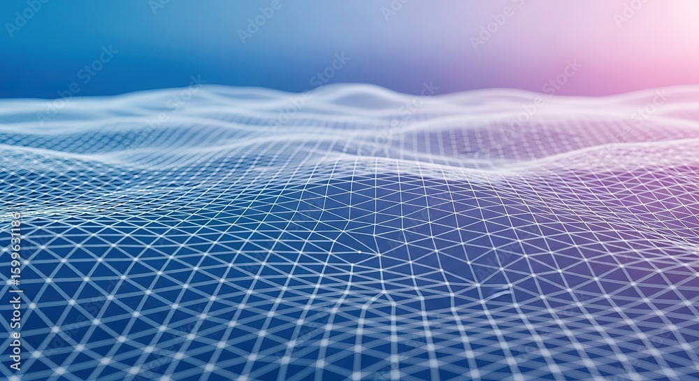 Poster abstract digital landscape with glowing interconnected nodes and ethereal light representing data an