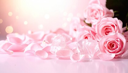 Translucent Pink Rose Calcite Fragments And Petals In Soft Focus With Glowing Light And Delicate Texture