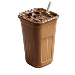 A refreshing iced coffee drink with ice cubes and a straw in a square plastic cup perfect for a hot day isolated on transparent background