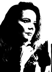 silhouette beautiful fashionable girl long hair makeup nails with nail polish woman posing with country style image woman vector black and white