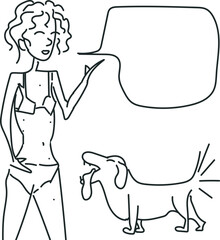 Drawn line girl in a swimsuit and a dog.