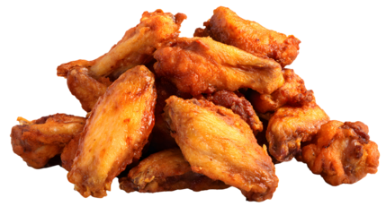 Crispy chicken wings pile, a delicious and savory appetizer isolated on transparent background