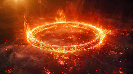 Energetic portal, a circular gateway ablaze with fiery orange energy abstract
